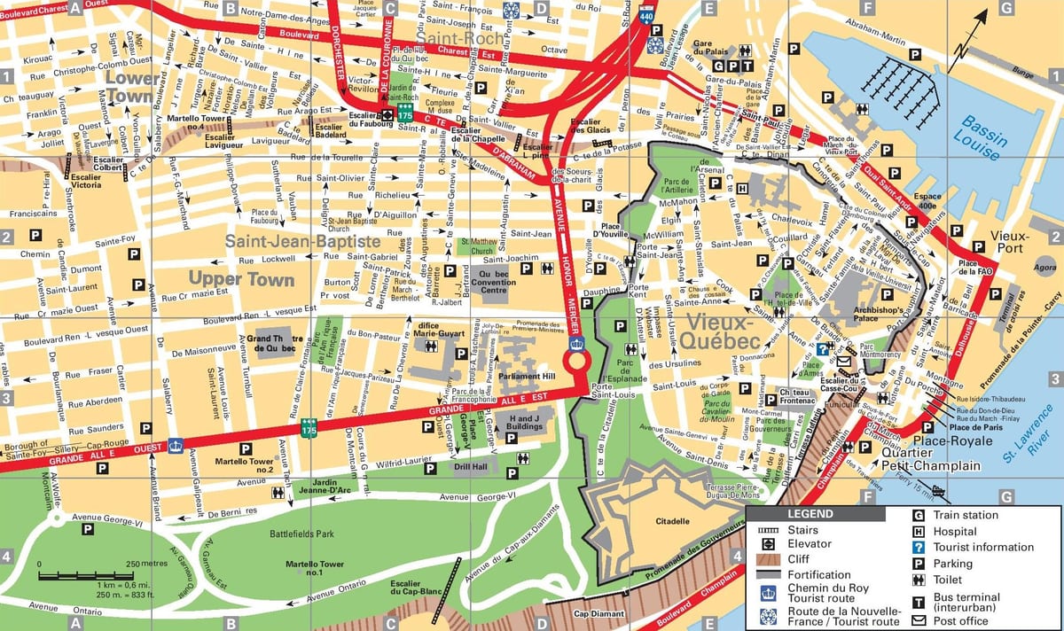 Quebec City turisztikai látnivalók térkép