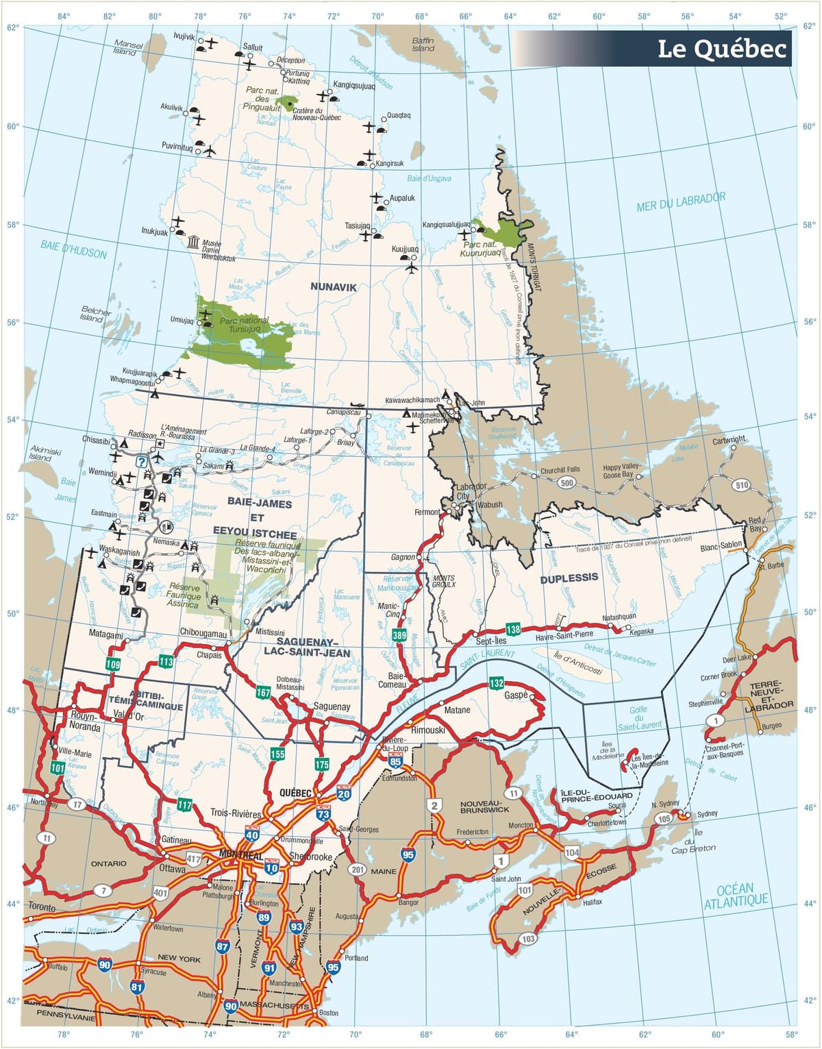 Térkép úton, Quebec, kanada