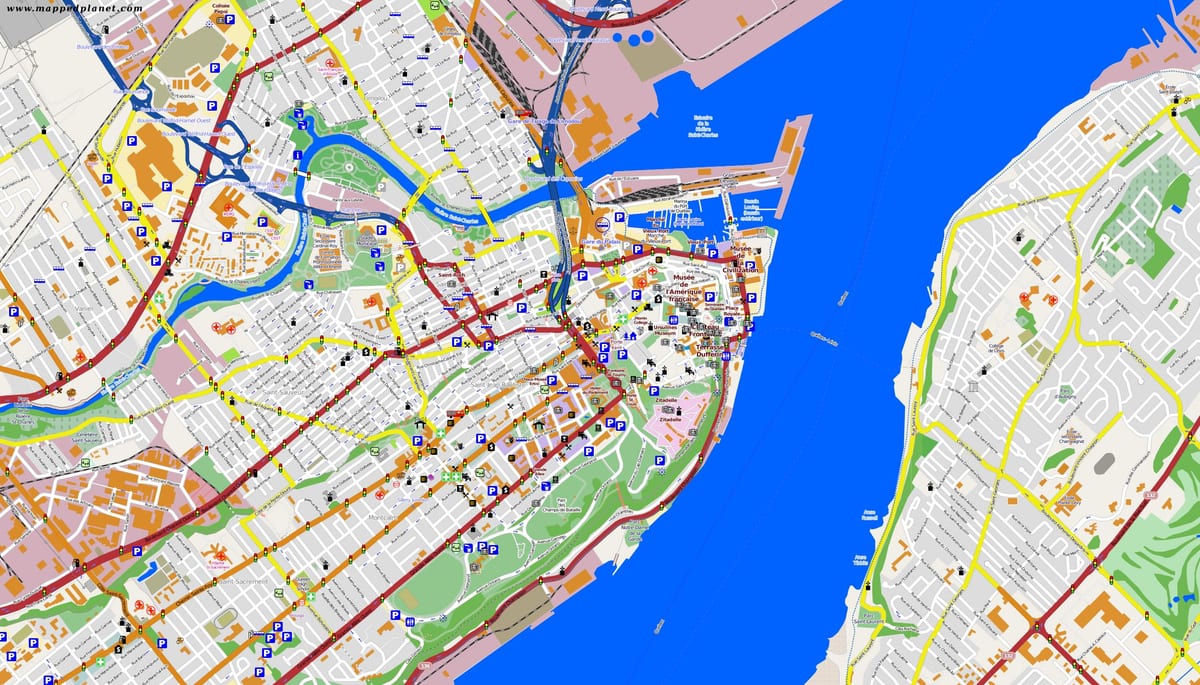 Térkép Quebec City, valamint a környező terület
